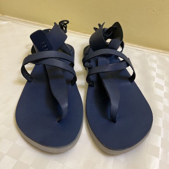 Free people Vacation Day Wrap Leather Sandals Denim blue Sz 39 - Picture 1 of 7